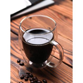 美式簡約雙層隔熱咖啡杯透明玻璃杯子帶把辦公室耐熱茶水杯冷飲杯
