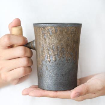 創意手工木柄馬克杯 陶瓷茶杯子 簡約日式家用辦公水咖啡杯情侶杯