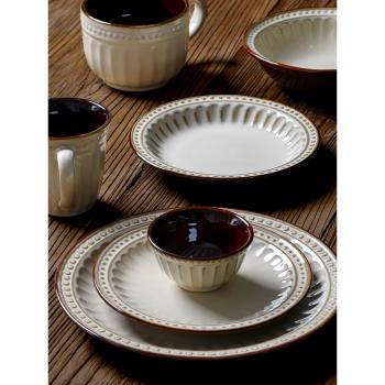 歐式浮雕陶瓷餐具家用西餐盤淺口碗沙拉碗水杯小碗創意盤碗杯套裝