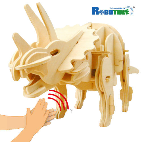 《Robotime》 3D 立體木片拼圖-機械恐龍系列-電動三角龍
