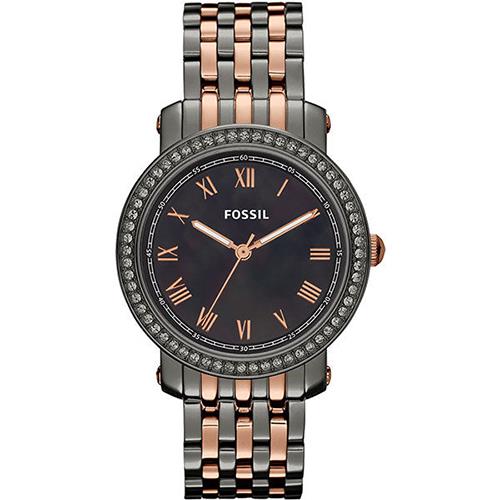 FOSSIL羅馬情緣晶鑽腕錶-黑珍珠貝x雙色版ES3115