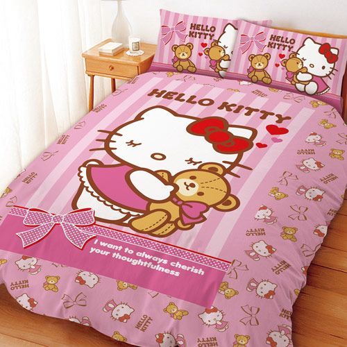 【享夢城堡】HELLO KITTY 我愛麻吉熊系列-雙人四件式床包涼被組