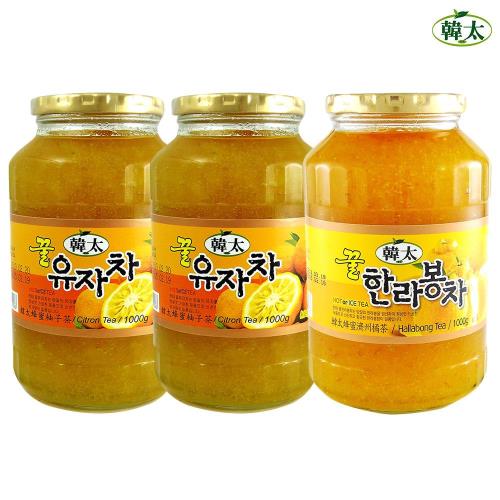 韓太 韓國黃金蜂蜜茶-柚子茶2入+濟洲橘茶1入 1kg/入