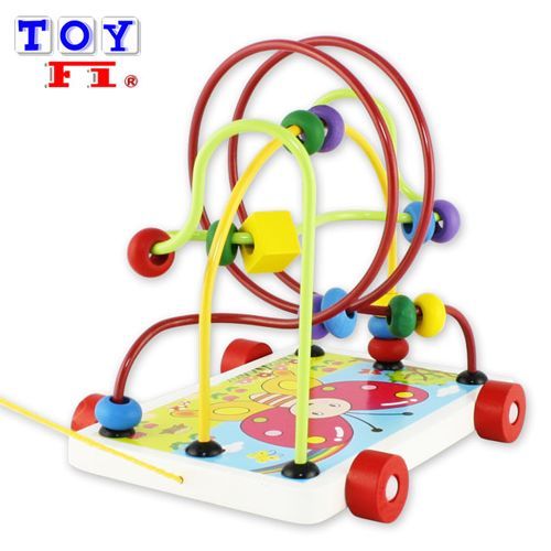 【Toy F1】木製彩色串珠小拖車