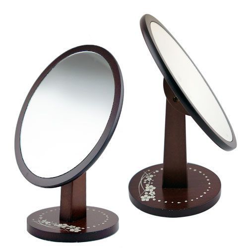 橢圓形木製立鏡 鏡子 立鏡 化妝鏡 桌鏡