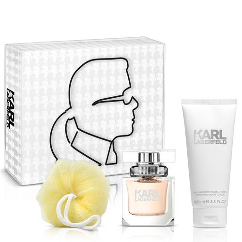 【即期品】Karl Lagerfeld卡爾?拉格斐 卡爾同名時尚女性淡香精禮盒(淡香精45ml+身體乳100m+沐浴球)