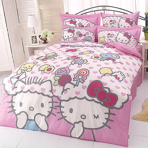 【享夢城堡】HELLO KITTY 我的最愛系列-雙人純棉四件式床包薄被套組
