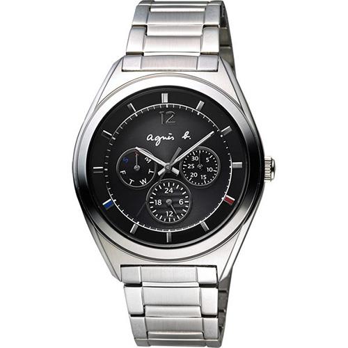 agnes b. Solar 驚豔巴黎太陽能日曆手錶-黑/40mm V14J-0CG0D(BT5009P1)