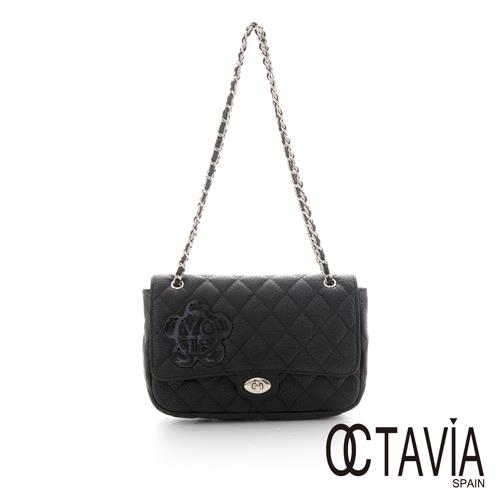 Octavia 8 真皮 - JUST FLOWER 牛皮菱格鍊條小香包 -  鑽石黑