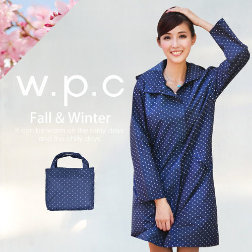 【w.p.c.】日系經典款。時尚雨衣/風衣(R1001)-深藍點點