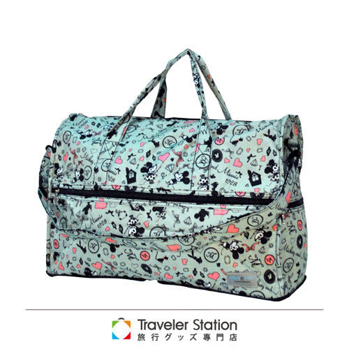 《Traveler Station》HAPI+TAS-Disney摺疊圓形旅行袋(小)新款-MK18綠色派對米奇