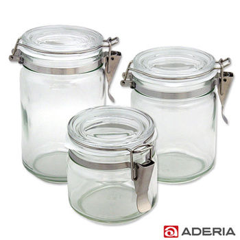 【ADERIA】日本進口抗菌密封扣環保存玻璃罐3件組