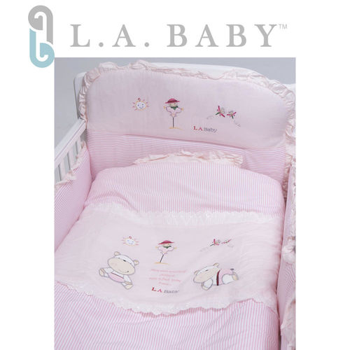 【美國 L.A. Baby】田趣風光純棉七件式寢具組（M）(藍色/粉色)
