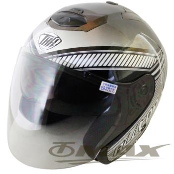 巔峰可掀式雙鏡片半罩安全帽T386A-黑銀+新一代免洗安全帽內襯套6入