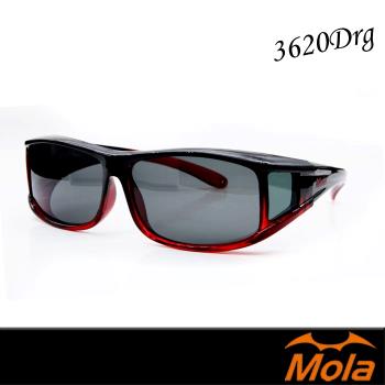 MOLA摩拉外掛式近視偏光太陽眼鏡 套鏡 墨鏡 女 UV400 黑紅 灰片3620Drg