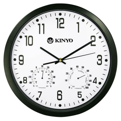 KINYO 溫濕度計掃描靜音14吋掛鐘(CL-130)