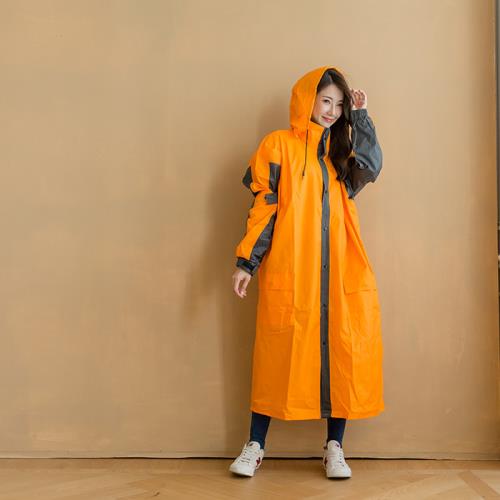 勁馳率性款連身式風雨衣-橘鐵灰