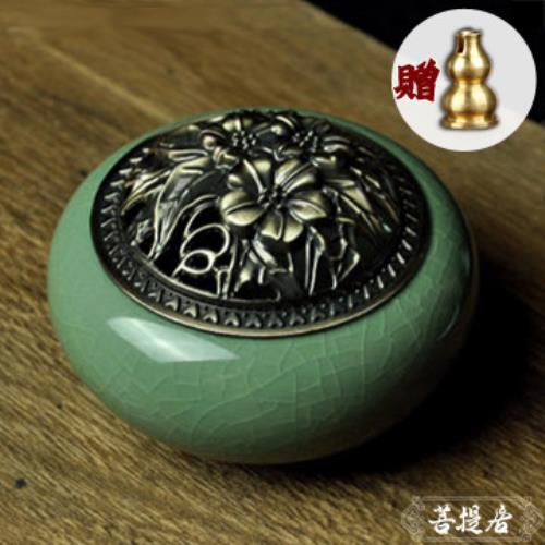 【菩提居】仿宋哥窯牡丹開片薰香爐(贈純銅葫蘆富貴多功能香座*1)