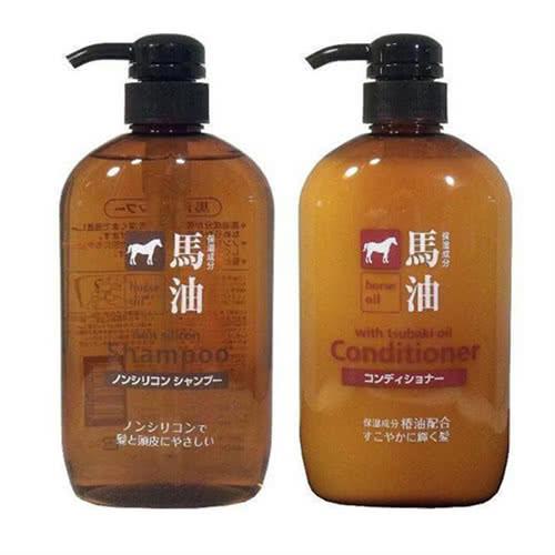 日本 KUM熊野油脂 馬油無矽靈洗髮精+潤髮乳600ml