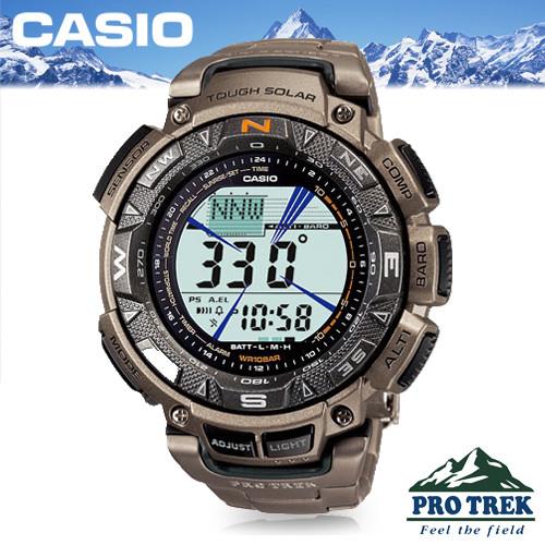 【CASIO 卡西歐 登山錶 系列】專業鈦金屬-太陽能_高度_氣壓_溫度_數位羅盤運動錶(PRG-240T-7D)