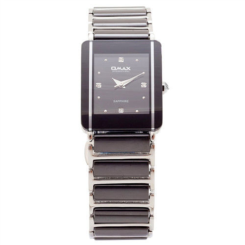 【OMAX】優雅時尚晶鑽陶瓷方形女錶(黑色)