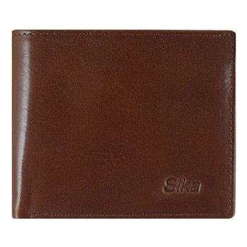SIKA義大利素面牛皮簡約中性短皮夾(含拉鍊零錢匣) A8220-02深咖啡