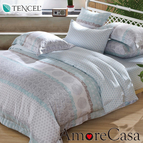 【AmoreCasa】古典主藝 100%TENCEL天絲雙人兩用被床包四件組
