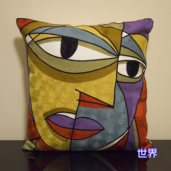 【協貿】時尚棉麻手工十字刺繡世界方形抱枕含芯