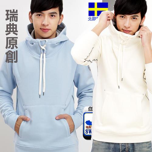 瑞典原創 精品高質感男款連帽厚磅極地禦寒上衣(LA4401 灰白淺藍)