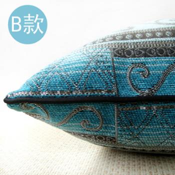 【協貿】奢華新古典藍色幾何抽象地中海棉麻方形抱枕含芯