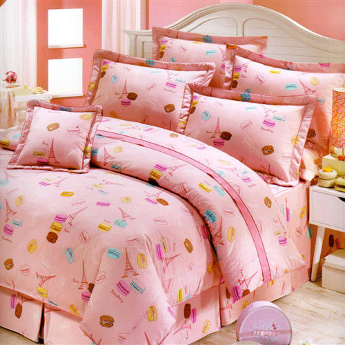 艾莉絲-貝倫 馬卡龍-雙人特大六件式(100%純棉)鋪棉床罩組(粉紅色)