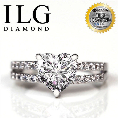 ILG鑽-傾心動人款-完美心型裸鑽造型-頂級八心八箭擬真鑽石戒指-主鑽約1.5克拉 RI080