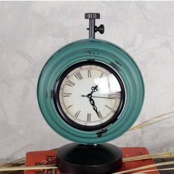【協貿】復古擺件鐵藝鐘錶時鐘大號藍色工藝品創意家居裝飾