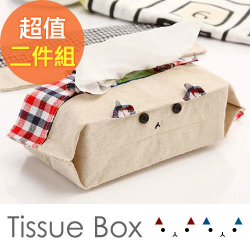 【佶之屋】棉麻可愛動物懸掛式抽取式面紙收納套/長方款 (2件組)