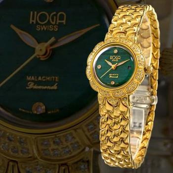 HOGA 高貴王妃虎眼寶石機械真鑽錶-琥珀色/綠色-33mm