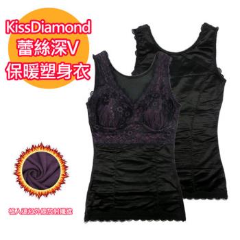 【KissDiamond】蕾絲深v遠紅外線加壓塑身衣-H153-黑色(布料植入遠紅外線放射纖維)