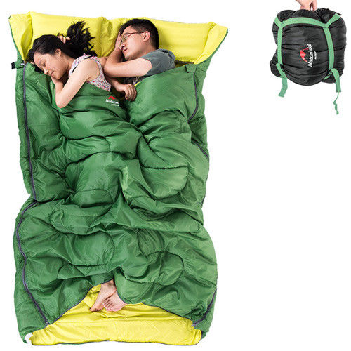 PUSH! 登山戶外用品 加寬加厚保暖雙人帶枕頭四季睡袋P85-1綠色