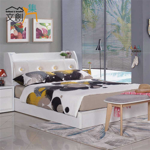文創集 凱西曼 白色皮革5尺三件式床台組合(蜂巢床墊+床頭箱＋床底組合)