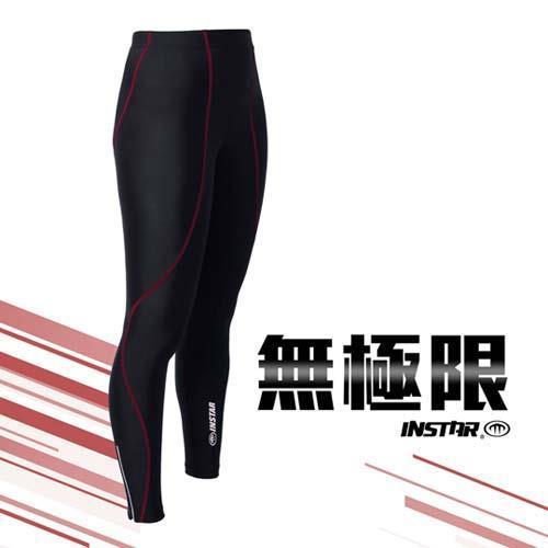 【INSTAR】男女極速緊身長褲-緊身褲 台灣製 慢跑 路跑 籃球 內搭褲 黑紅