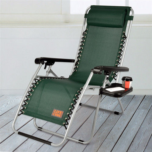 【LIFECODE】特斯林透氣無限段折疊躺椅-附置物杯架 (墨綠色)-行動