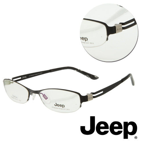 【JEEP】純鈦半框橢圓黑色光學眼鏡(J-F8009-C4)