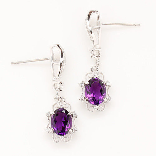 【寶石方塊】美冠一方天然紫水晶耳環-925銀飾