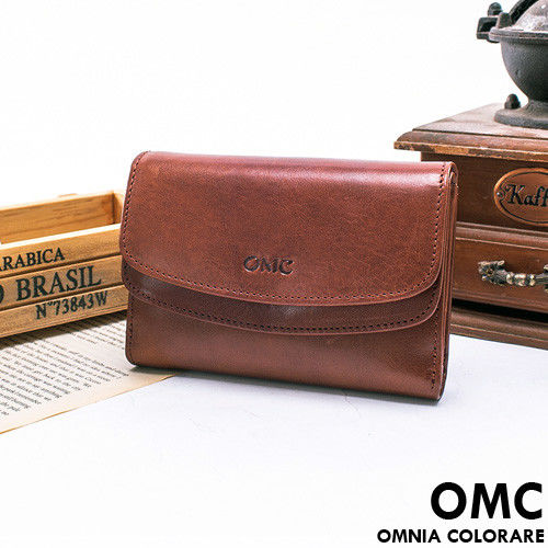 OMC - 時尚精工牛皮原皮多卡零錢袋中夾
