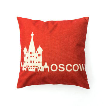 【協貿】城市簡約棉麻復古莫斯科紅沙發方形抱枕含芯