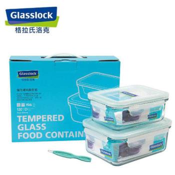 韓國【Glasslock】二件式強化玻璃保鮮盒實用組(715ml+1100ml)贈膠條易取棒