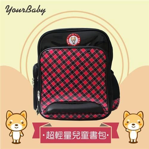【YOUR BABY優寶貝】台灣製 經典格紋 可愛柴犬 輕量護脊兒童背包-紅色