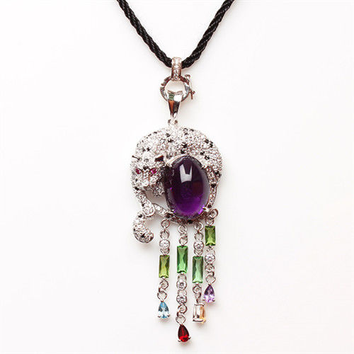【寶石方塊】舉止嫻雅天然紫水晶項鍊-925銀飾