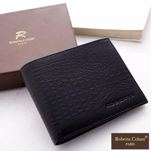 Roberta Colum - 牛皮鱷魚紋固定式卡片夾附零錢袋短夾