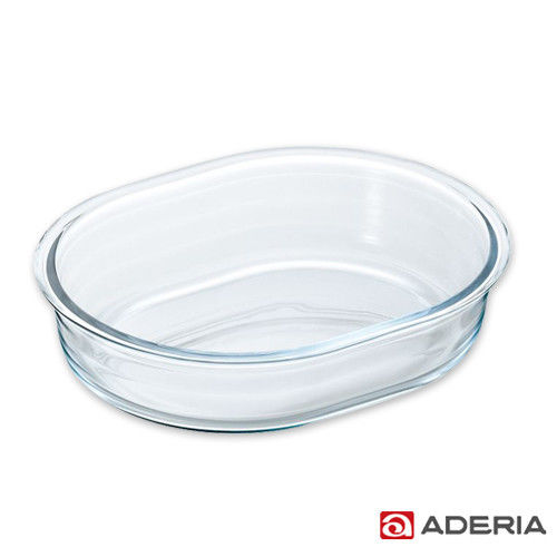 【ADERIA】日本進口耐熱玻璃橢圓薄型烤盤(中)