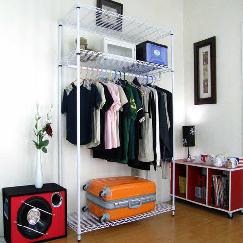 【頂堅】寬90公分-三層金屬鐵線網型(單桿)吊衣櫥/吊衣架-素雅白色
